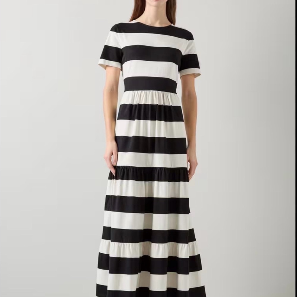LK Bennett Black and White Striped Maxi Dress
